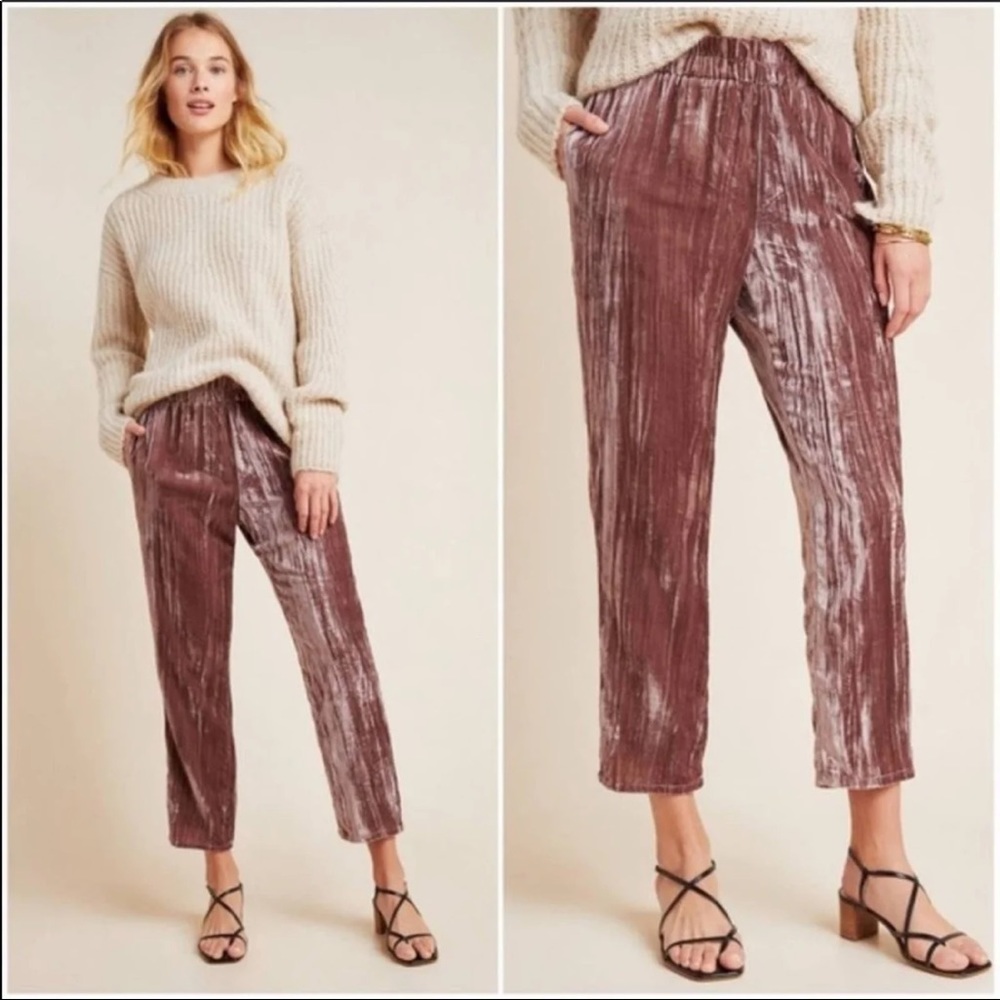 Anthropologie Mauve Velvet Cropped Pants